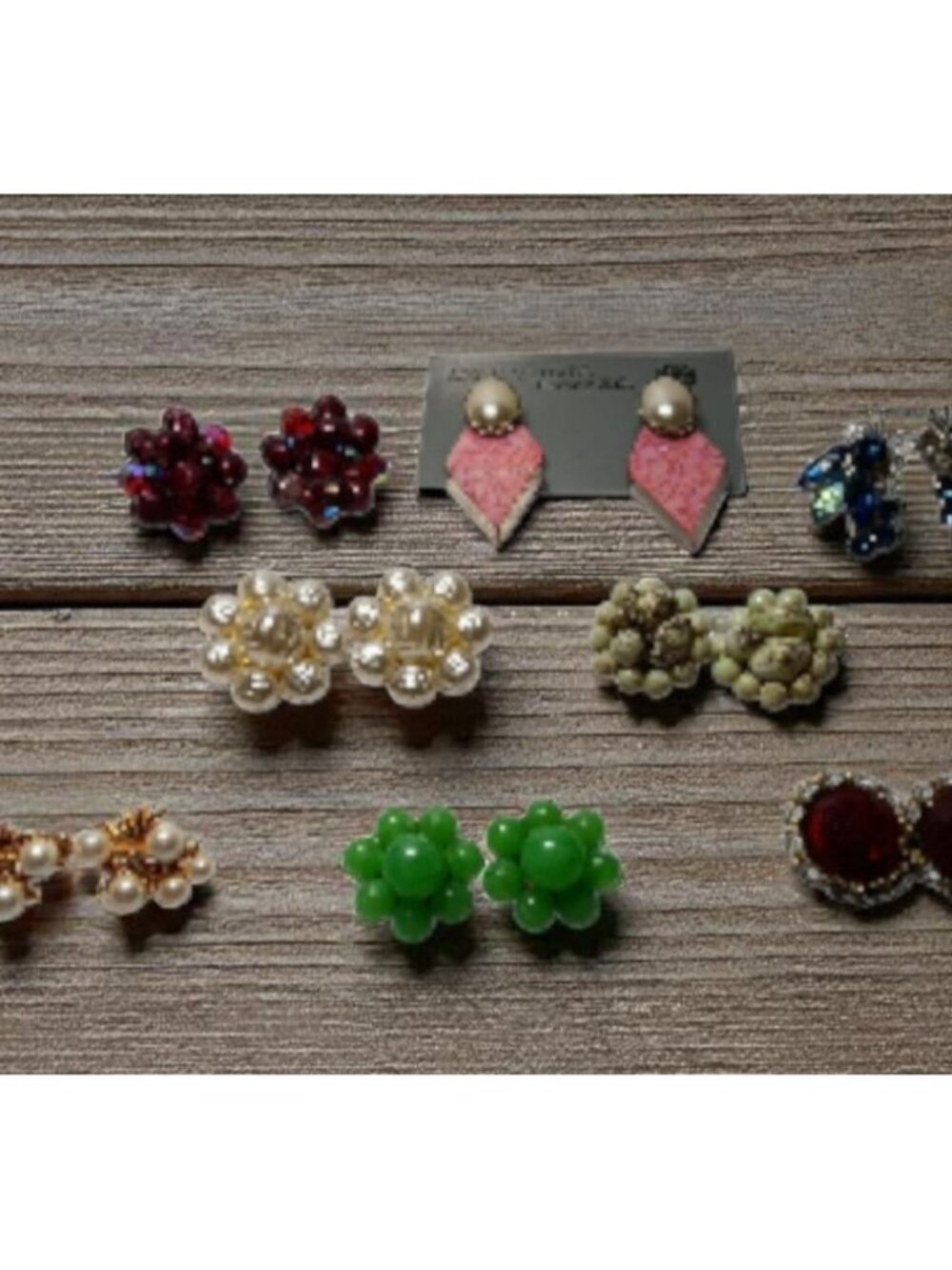 LOT 8 Pairs Vintage Cluster Beaded Clip-On Earrings Most 1940s-1980s